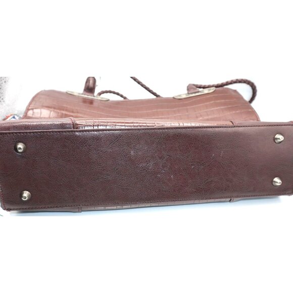 Bueno Brown Faux Crocodile Tote Bag With Braided Handles Printed Interior - Picture 12 of 13
